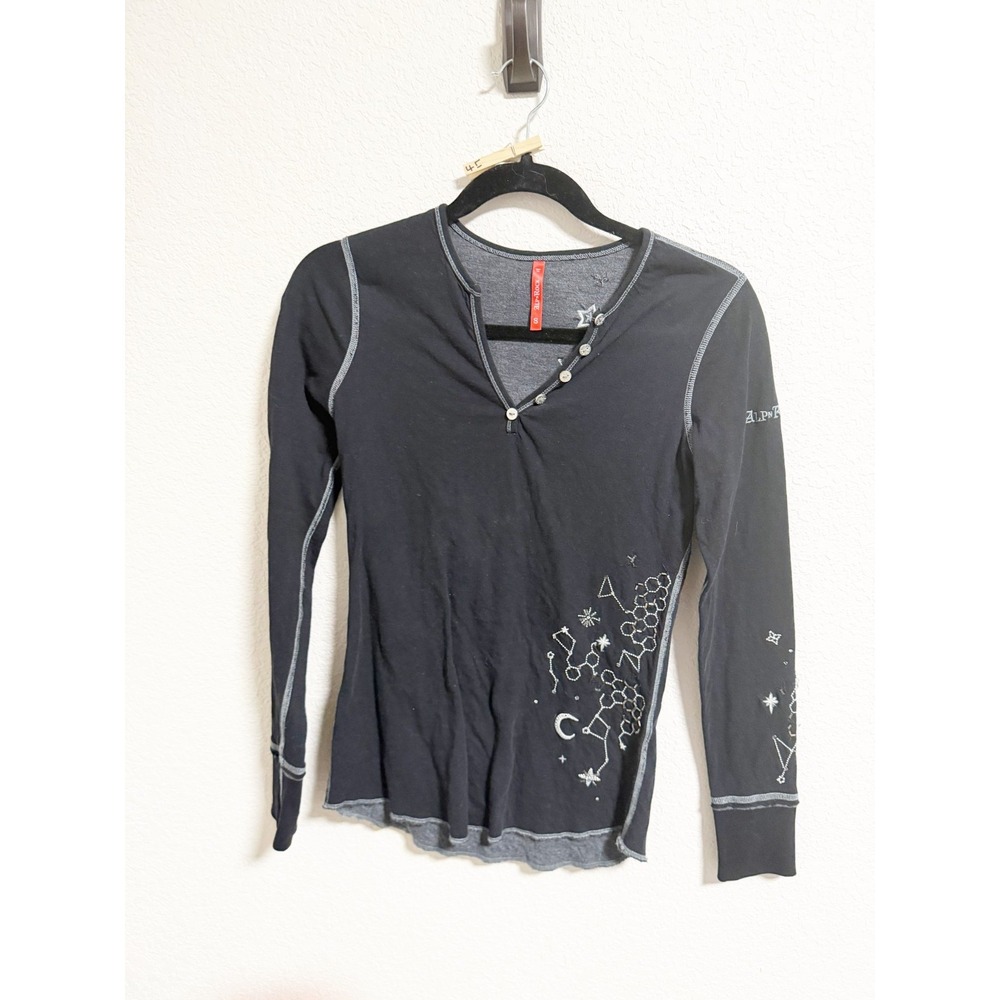 Alp N Rock Long Sleeve Henley Shirt Constellation Embroidered Après Ski Small